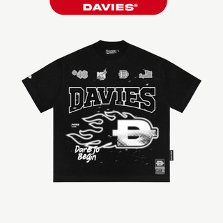 Áo thun đen nam nữ in họa tiết DAVIES mặt trước form rộng tay lỡ cotton thoáng mát Ember Drift Tee| D-T21