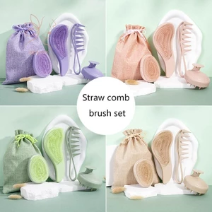 Bộ bốn mảnh rơm lúa mì Lược chải trứng tại nhà Lược Massage tóc thẳng Bộ cọ gội tóc xoăn Lược tạo kiểu {VN}