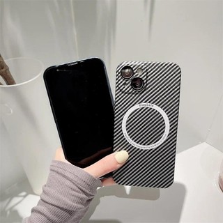 Ốp Sạc Không Dây Cho iPhone 16 15 14 Plus 13 12 11 Pro Max Bảo Vệ Ống Kính Họa Tiết Sợi Carbon Vỏ PC