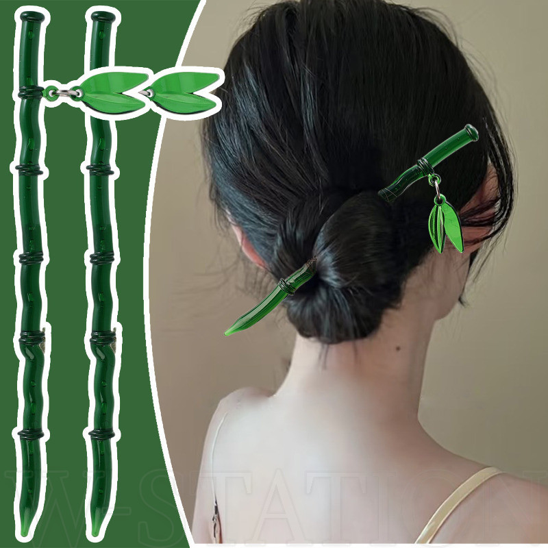 Que Tóc Phần Tre Xanh Phong Cách Cổ Điển - Thanh Lịch, Phong Cách Retro Trung Hoa, Thời Trang - Nữ Cô Gái Bun Trang Trí - Kẹp Tóc Đũa - Phụ Kiện Tóc