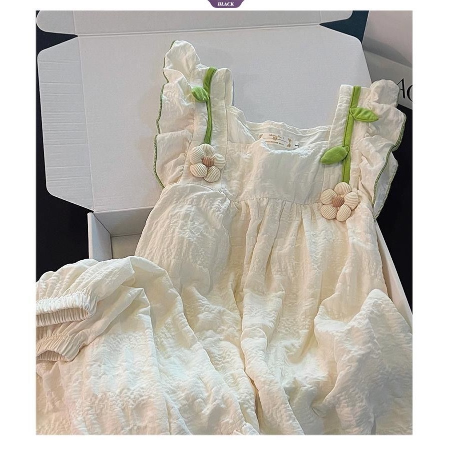 Mùa Hè Mới Với Đệm Bộ Đồ Ngủ Nữ Lập Thể Hoa Quần Short Không Tay Homewear Suit [BL]
