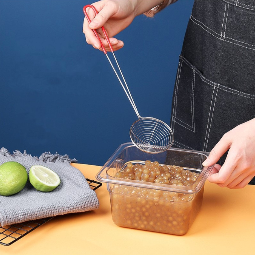 Vợt Múc Topping Trân Châu - Vợt Inox Vớt Trân Châu, Topping Cao Cấp Cán Đỏ