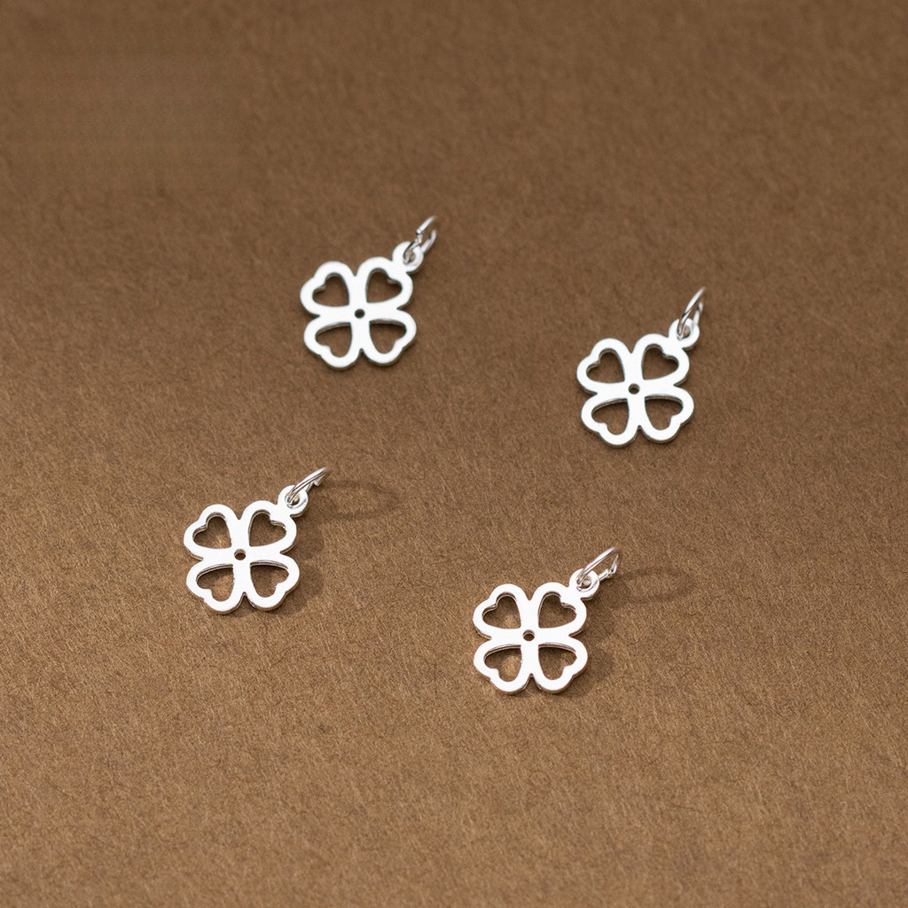 Tối Giản S925 Bạc Rỗng Bốn Lá Mặt Dây Chuyền Hoa Handmade Tự Làm Phụ Kiện Vòng Tay Dây Bện Chất Liệu Mặt Dây Chuyền