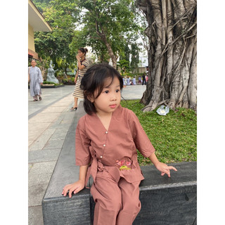 set đồ lam đi chùa bé gái, mẫu nhật sen em bé