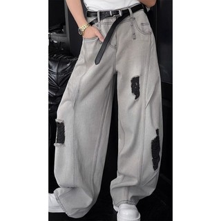 GKSSS Quần jean nam scimitar kiểu Mỹ dáng rộng giản dị chất lượng cao thiết kế lỗ phong cách trung tính