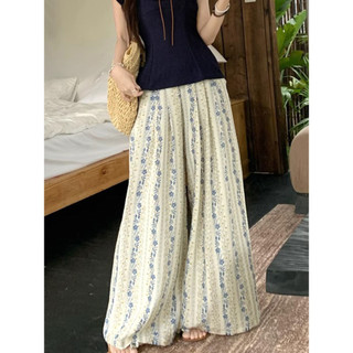 Quần ống rộng chống nắng hoa cho phụ nữ, mùa hè mỏng, rộng rãi, tôn dáng, quần chân thẳng A-line cỡ lớn