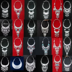 Phong cách dân tộc Miao, cổ điển, choker lớn bằng bạc Miao, phụ kiện múa Miao độc đáo, dây chuyền nữ Q9UW