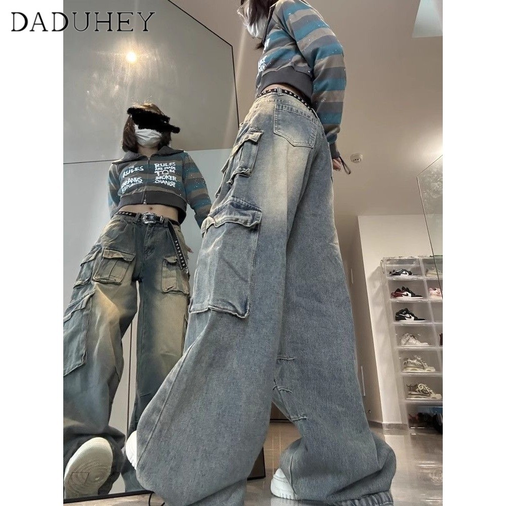 Ảnh DaDuHey New American Style Ins High Street Hip Hop Jeans Niche High Waist Loose Wide Leg Pants plus Size Trousers 4