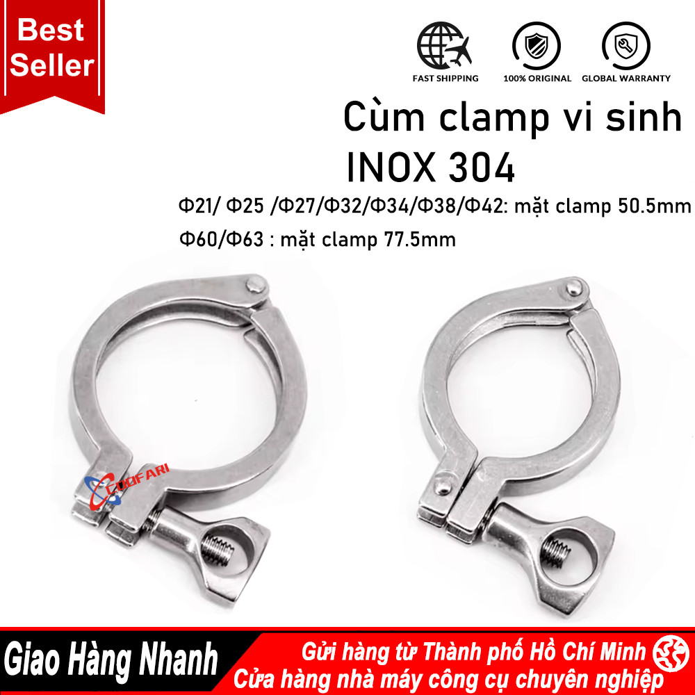 Cùm clamp vi sinh Inox 304, Kẹp cùm vi sinh, đai kẹp clamp, cùm clamp ...
