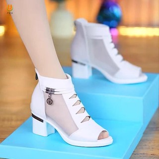 Giày bốt gót chân Peep-toe dành cho nữ Giày bốt mắt cá chân rỗng có dây kéo