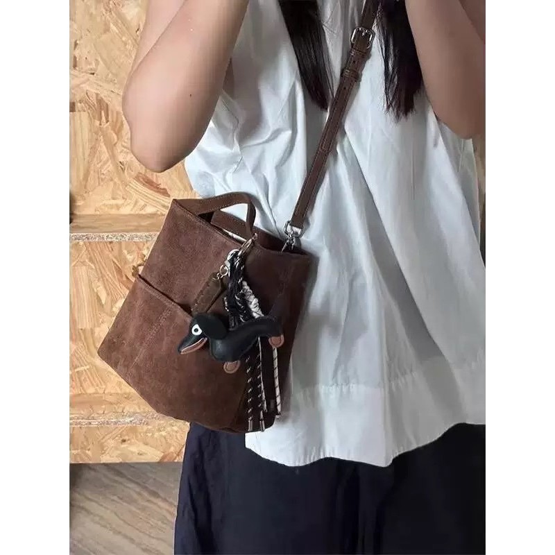 Bầu không khí mùa thu đông lười biếng retro màu nâu đi lại túi xô di động đa năng