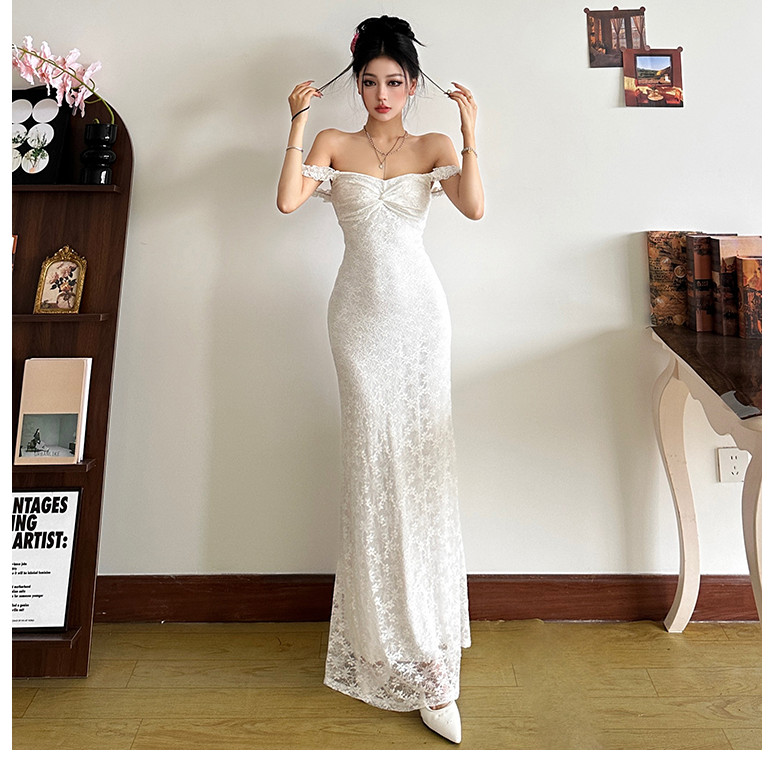 Klalien Rud Jacquard Đầm Nữ Slash Cổ Lưng Không Tay Thanh Lịch Sinh Nhật Áo Choàng Xu Hướng Sang Trọng Dài Bodycon