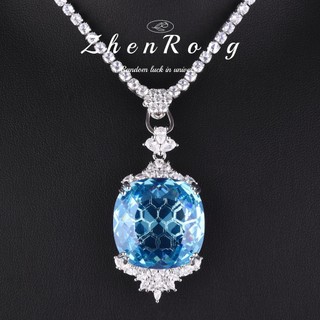 Châu Âu Mỹ ins Phong Cách Mới Phóng Đại Biển Xanh Kim Cương Nhiều Màu Sắc Kho Báu Mặt Dây Chuyền Nữ
