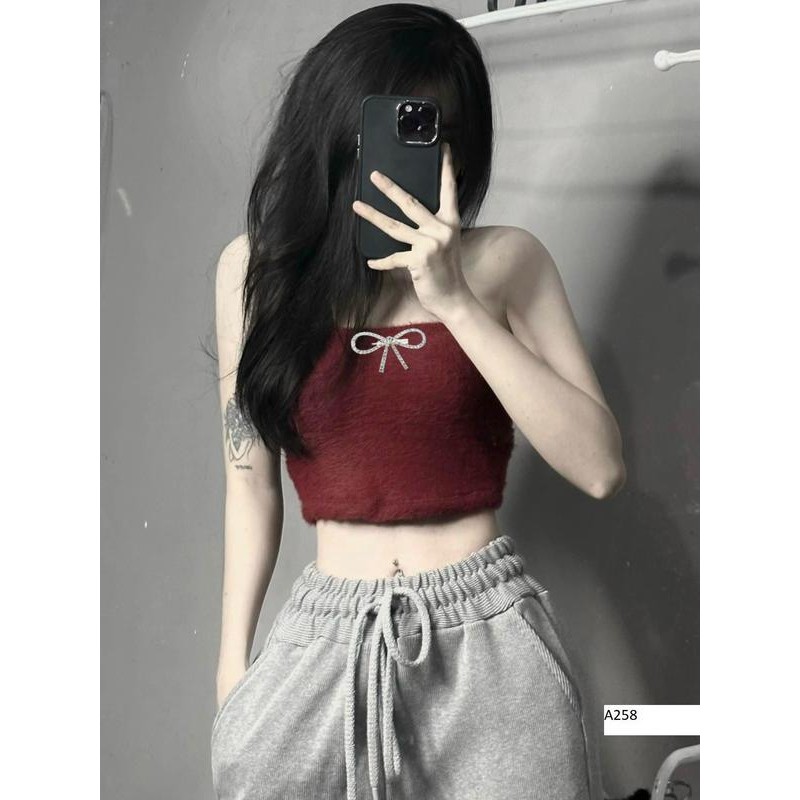 BARE_Áo CropTop Ống Lông Màu Trơn Không Dây Ôm Dáng Vừa Vặn Cho Nữ- A258 Women Tre Voi