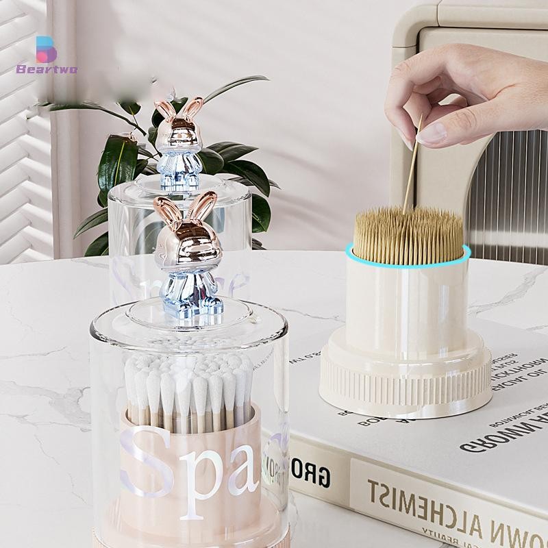 < Beartwo > Hộp tăm trong suốt Hộp bông gia dụng Hộp lưu trữ máy tính để bàn Hộp đựng sáng tạo Hộp đựng đầu răng đẹp