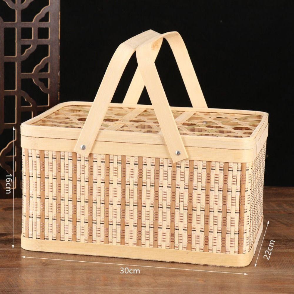 Hộp bánh trung thu DELMER, Giỏ tre dệt phong cách, Hộp đựng trứng cầm tay thanh lịch tự nhiên Lễ hội thuyền rồng