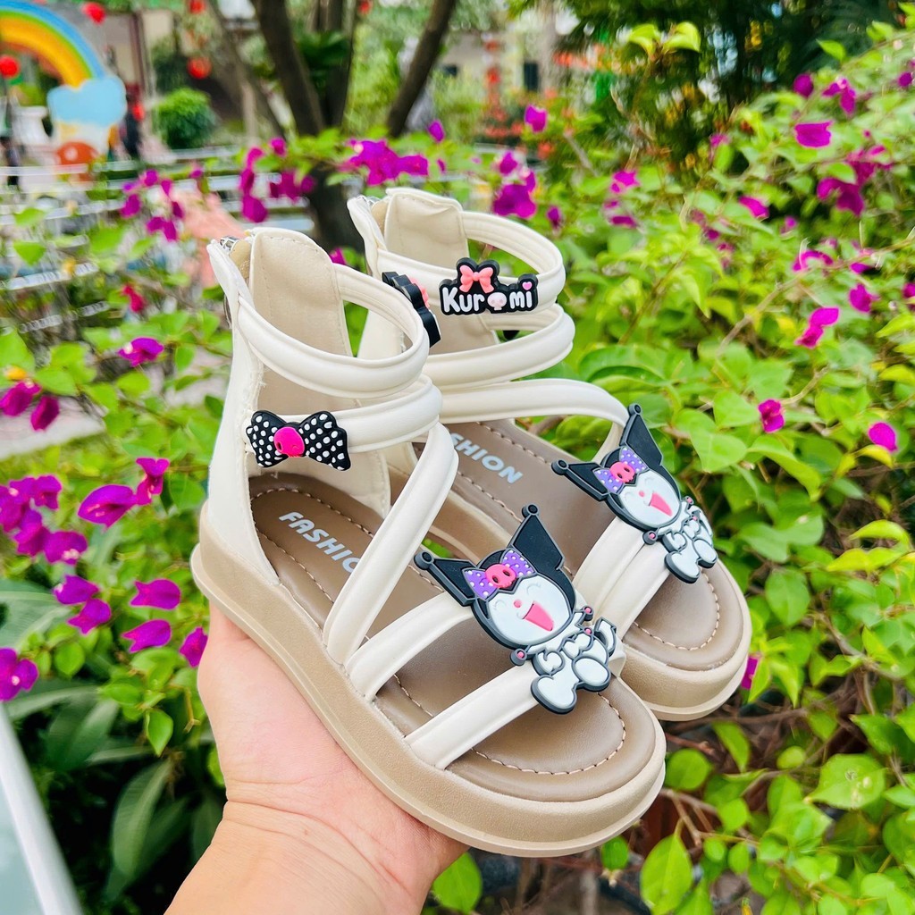 dép quai hậu Kuromi cho bé sandal chiến binh bé gái dây đan da PU mẫu mới chống trượt cá tính QCCC full box Kuromi5222