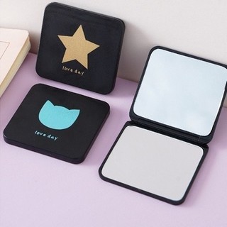 Gương trang điểm gấp gọn mini 2 mặt thường và phóng to màu đen vỏ nhám 7*6.5cm SUNND