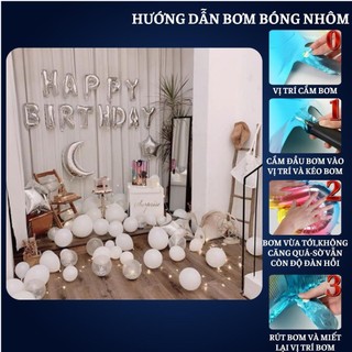 Set trang trí sinh nhật người lớn kiểu hàng quốc màu trắng đen SNNL-TRẮNG 04,Bóng bay trang trí sinh nhật cho bé trai