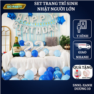 Set trang trí sinh nhật người lớn kiểu hàng quốc màu trắng xanh SNNL-XANH DƯƠNG 10,Bóng bay trang trí sinh nhật cho bé