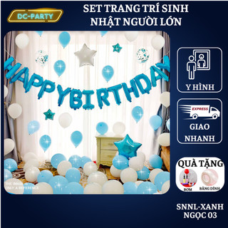 Set trang trí sinh nhật người lớn kiểu hàng quốc màu trắng xanh SNNL-XANH NGỌC 03,Bóng bay trang trí sinh nhật cho bé