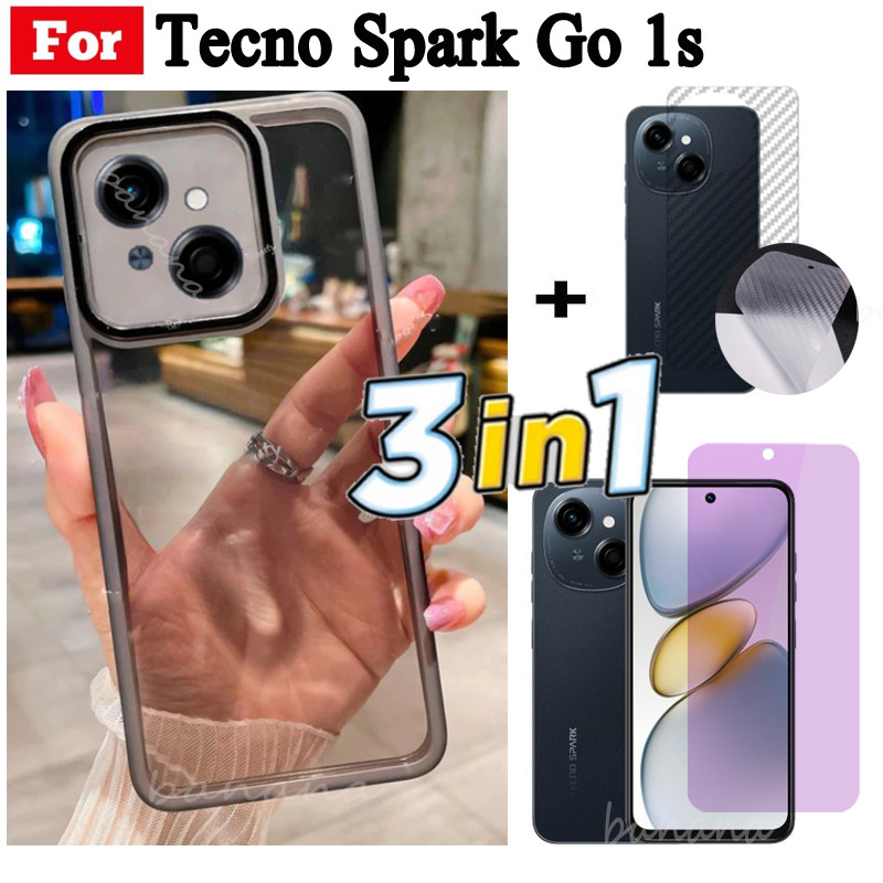 3 trong 1 Tecno Spark Go 1s Go 2025 2024 Vỏ điện thoại trong suốt bằng silicon mềm TPU có vỏ bảo vệ Camera + Kính cường lực riêng tư + Phim mặt sau