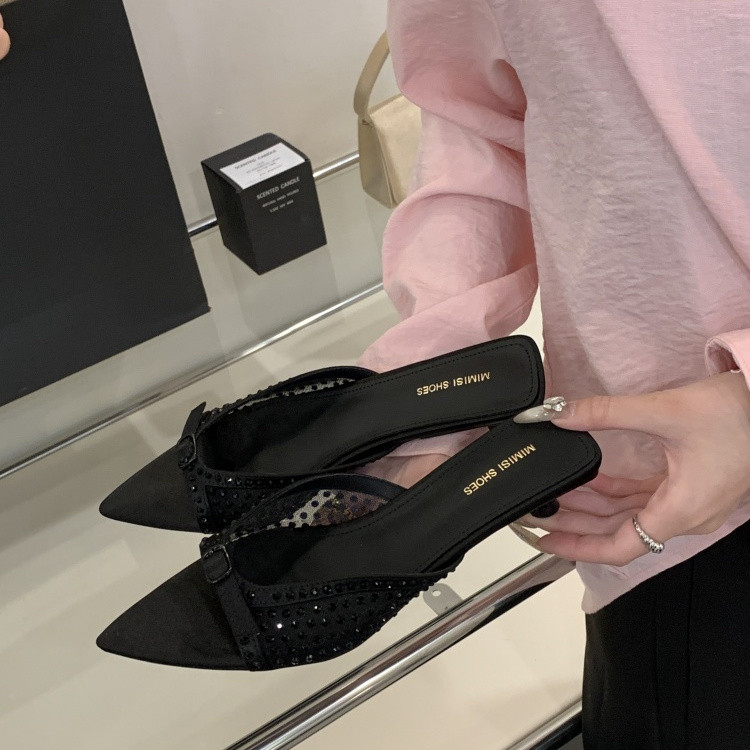 KD Mũi Nhọn Mũi Nhọn Lưới Flip-Flops Nữ 2025 Phong Cách Mới Mùa Hè Tính Khí Giày Cao Gót Sandal Nữ