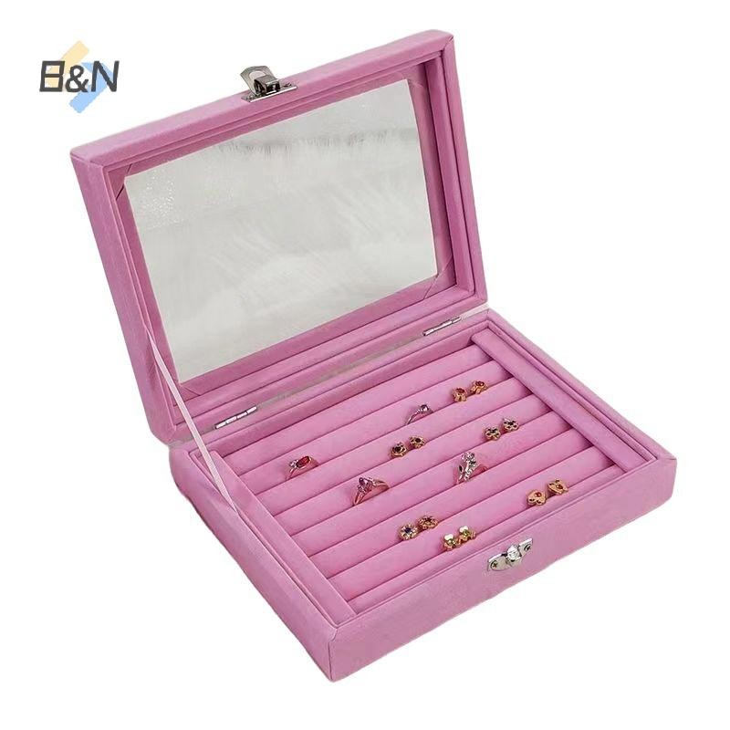 Hộp đựng nhẫn nhung B&N, trưng bày trang sức, nắp lật trong suốt chống bụi