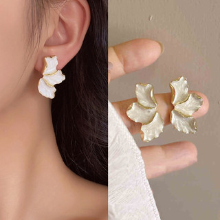 Phong Cách Sữa Cánh Hoa Nhỏ Giọt Men Nhẫn Cao Cấp Niche Thời Trang Sang Trọng Bông Tai Trang Sức