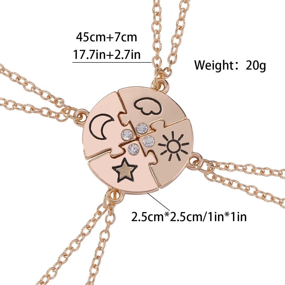 LACYES 4 cái/bộ Bộ trang sức Vòng cổ ghép hình kim cương giả BFF, mặt trời-mặt trăng-mây-sao, sáng tạo nhiều màu