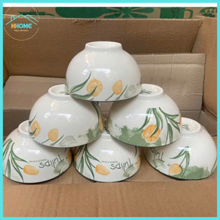 [Giá Xưởng] Bộ 10 Chén Sứ Ăn Cơm Họa Tiết Hoa Tulip Đường Kính 11.5Cm, Bát Sứ Chén Sứ