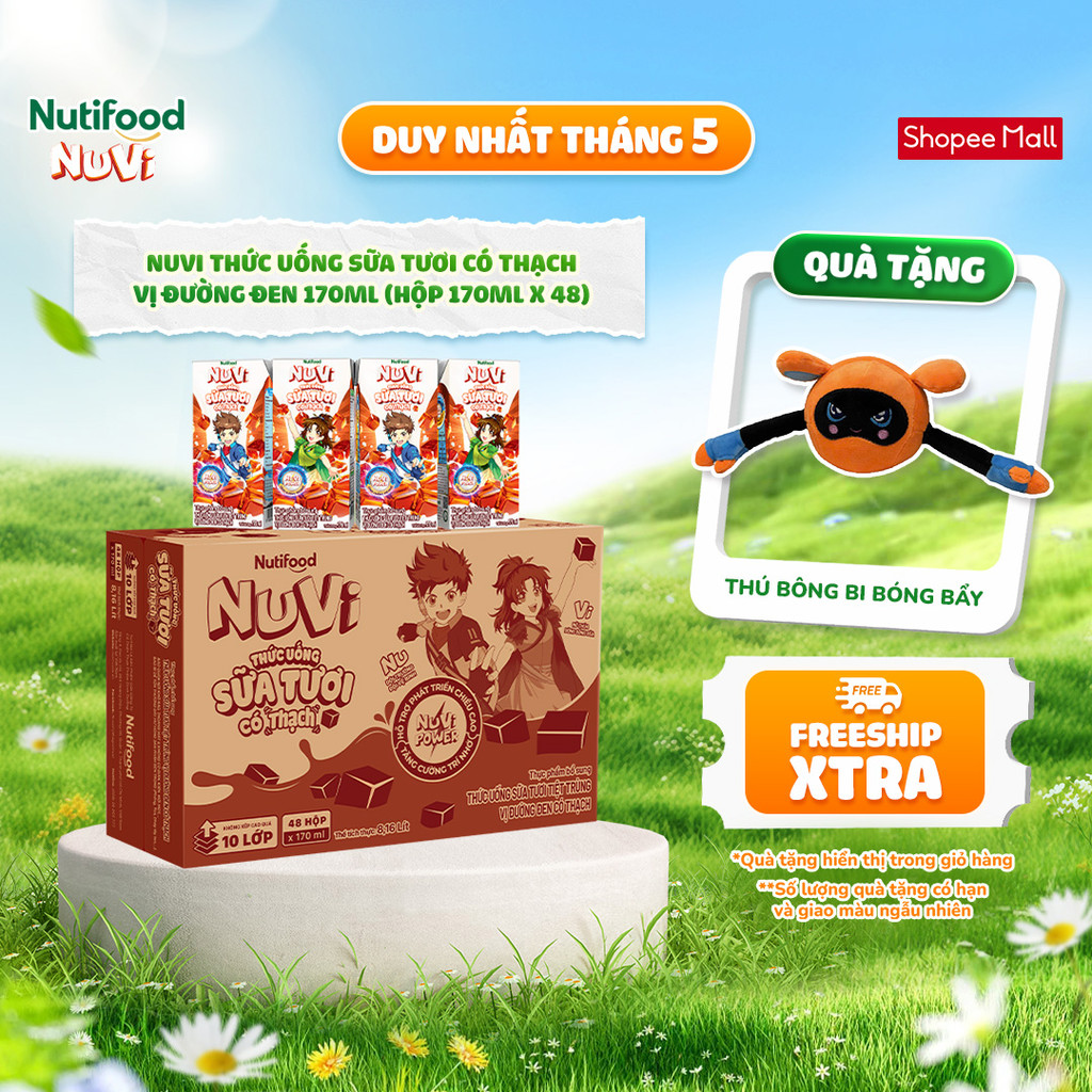 Ảnh NuVi Thức Uống Sữa Tươi Có Thạch Vị Đường Đen 170ml (Hộp 170ml x 48) 1