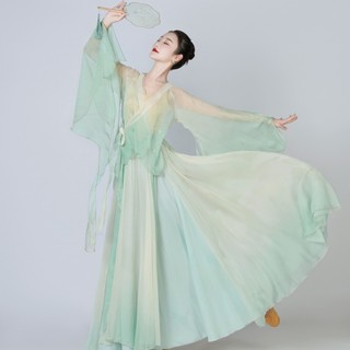 Trang phục khiêu vũ cổ điển Tay bướm Chuyển màu Cơ thể thanh lịch Rhyme Gạc Quần áo Siêu cổ tích Khiêu vũ Trung Quốc Phong cách cổ xưa Hiệu suất Trang phục thực hành Trang phục Nữ @ -