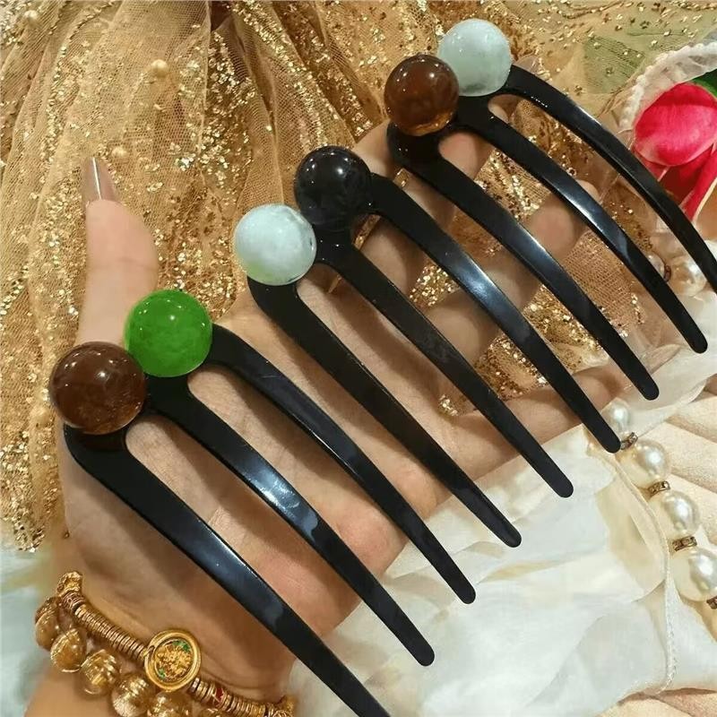 Kẹp tóc ba răng đính cườm Đầu sau Tóc Tính khí thời trang
