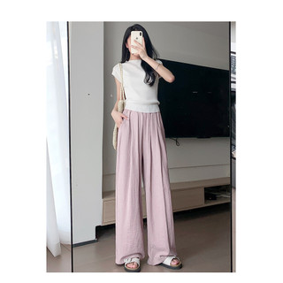 Quần lụa băng Yamamoto Quần ống rộng dành cho nữ Quần sữa Drapey eo cao và giảm béo