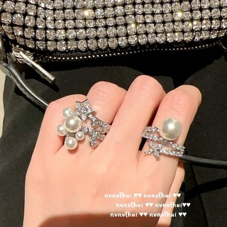 Nhẫn Nữ Ngọc Trai Ngôi Sao Đá Quý Nhẫn Nàng Tiên Cá Nước Mắt Nhẫn Mạ Vàng 18K Có Thể Điều Chỉnh Nhẫn Hoa Zircon Ngọc Trai Nữ Quà Tặng Giáng Sinh Cho Bạn Gái