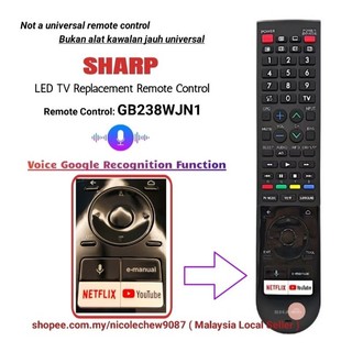Điều khiển từ xa thay thế TV LED thông minh SHARP GB238WJN1 chất lượng cao với chức năng nhận dạng Google giọng nói