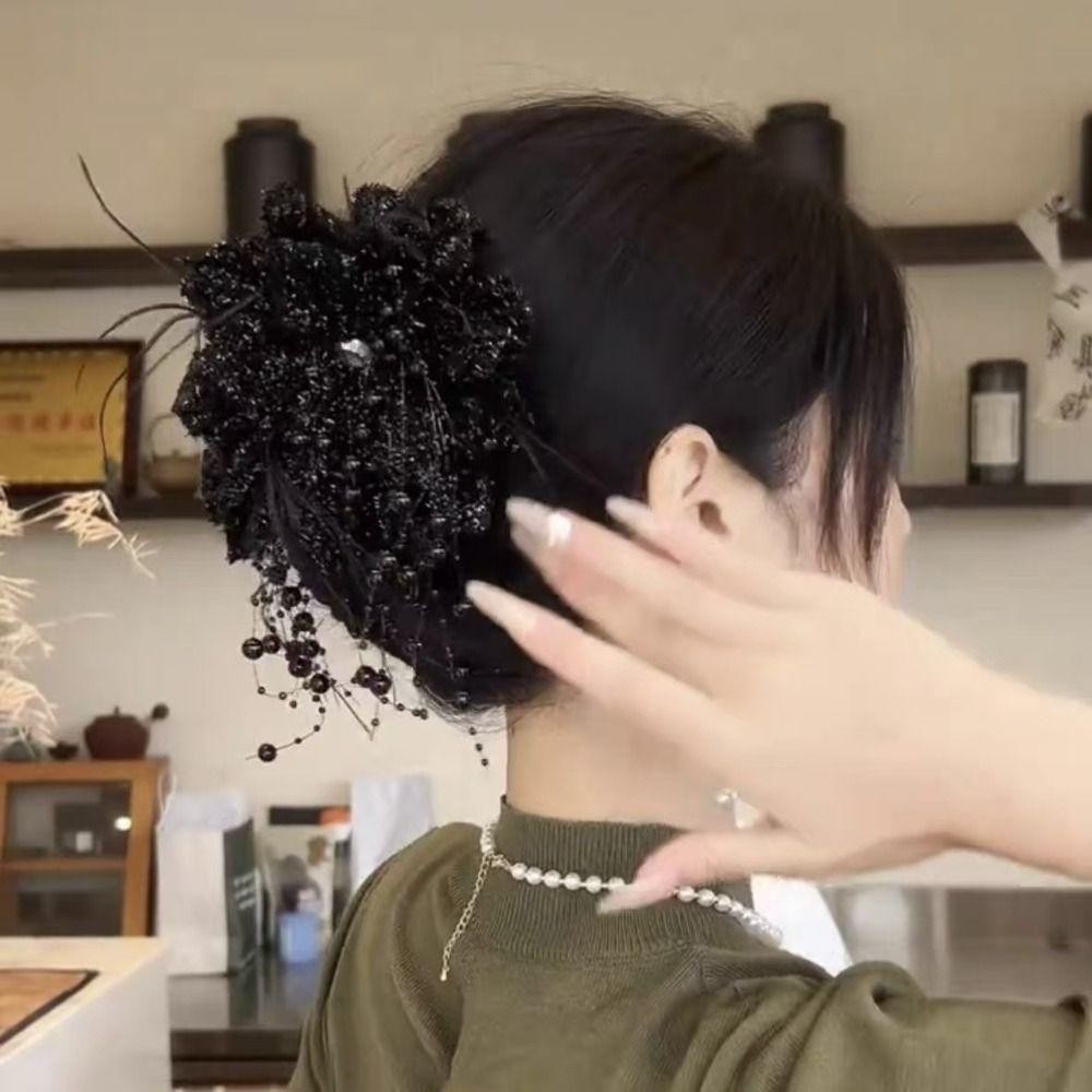 Vuốt Tóc MERIGGIARE, Kẹp Kéo Nhựa Tua Rua, Hoa Mẫu Đơn Thanh Lịch Đính Kim Sa Lấp Lánh Cá Mập Kẹp Nữ