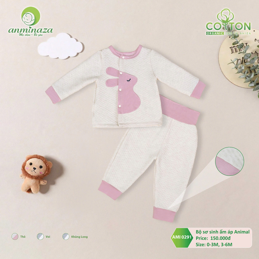 Bộ Sơ Sinh Mùa Đông Cho Bé Anminaza Vải Chần Bông Ấm Áp - Hàng Chính Hãng AMI0291