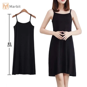 Marbit Nữ Màu Trơn Đầm Camisole Spaghetti Dây Dài Top Trượt Mini Đầm Mới