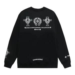 Chrome Hearts Crowe Heart Áo len cổ điển Chữ thập Phạn cổ tròn dáng rộng dành cho nam và nữ
