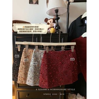 ▲ chân váy chữ a dáng ngắn cạp cao ▲ Chock thiết kế nữ tính cảm giác sequin vàng váy đa năng dành cho nữ mùa đông mới lưng cao hông ngắn
