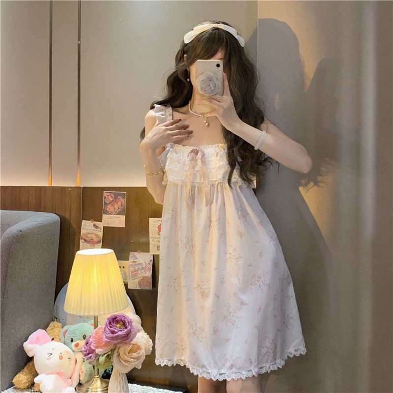 Ren Sling Váy Ngủ Phong Cách Công Chúa Bộ Đồ Ngủ Ngọt Ngào Mùa Hè Nữ