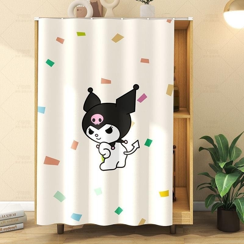 Rèm Tủ Quần Áo Có Đường Sắt Trượt Kuromi Giai Điệu Cho Trẻ Em Bé Gái Chống Bụi Che Ẩn Rèm Cho Tủ Giá Giày Kệ Sách Thiết Bị Quầy Cửa Bếp Windows