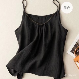 2025 Mùa hè mới áo camisole cotton lanh pha trộn màu sắc đồng nhất, kiểu dáng retro nghệ thuật, nhẹ, vừa vặn, tôn dáng