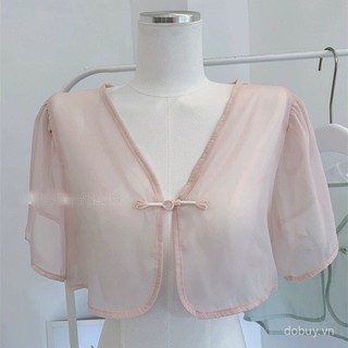 Áo khoác cardigan ngắn tay chiffon chống nắng kiểu Trung Quốc mới bán chạy với váy treo cho phụ nữ