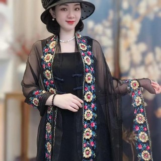 Mùa Xuân Hè 2025 Kính Gạc Thêu Khăn Choàng Nữ Thời Trang Phong Cách Phương Tây Che Nắng Ảnh Khăn Lụa