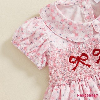 MG-Baby Bé Gái Váy Liền Quần Mùa Hè Tay Ngắn Nơ Thêu Họa Tiết Hoa Áo Liền Quần Ngọt Ngào