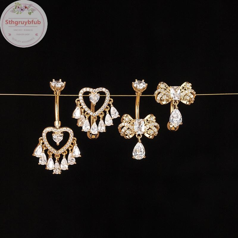 STHB Trái Tim Nơ Zircon Bụng Nút Nhẫn Rốn Xuyên Kim Cương Giả sels Bụng Thanh Dành Cho Nữ Trang Sức Cơ Thể VN