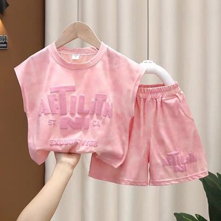 Bộ Đồ Bé Trai Mùa Hè - Áo Ba Lỗ In Chữ Phong Cách + Quần Short Màu Loang Cá Tính